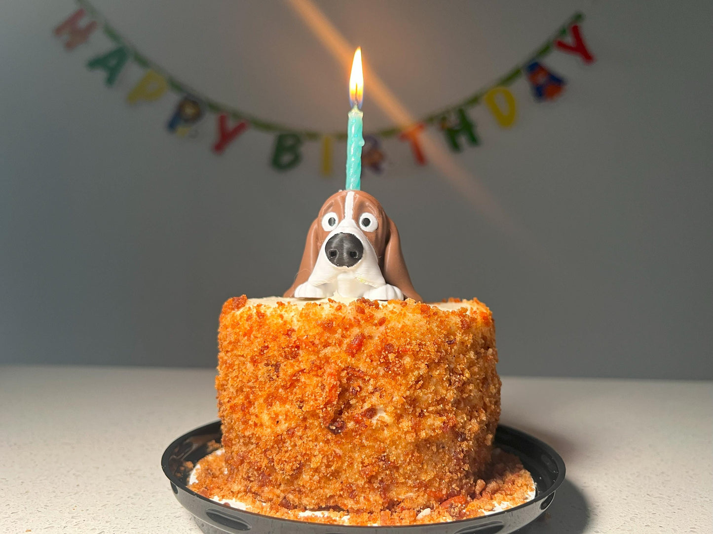 Basset Hound Cake Topper: Articulated Toy Candle Holder