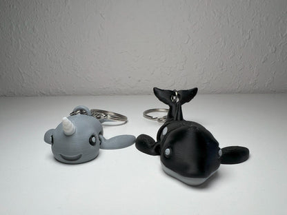 Articulated Orca & Narwhal Keychain Set: Fidget Toy Keyring