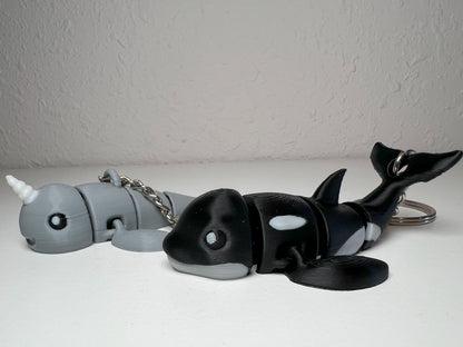 Articulated Orca & Narwhal Keychain Set: Fidget Toy Keyring