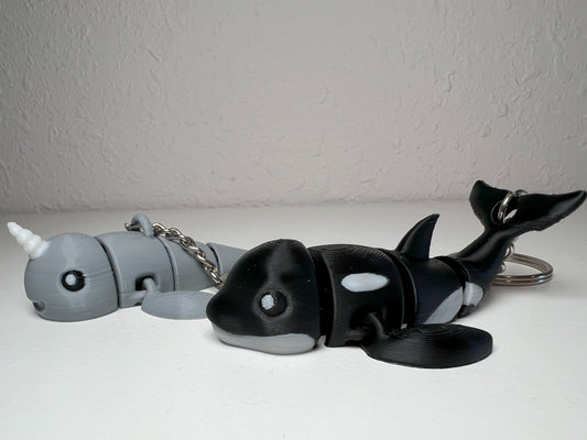 Articulated Orca & Narwhal Keychain Set: Fidget Toy Keyring