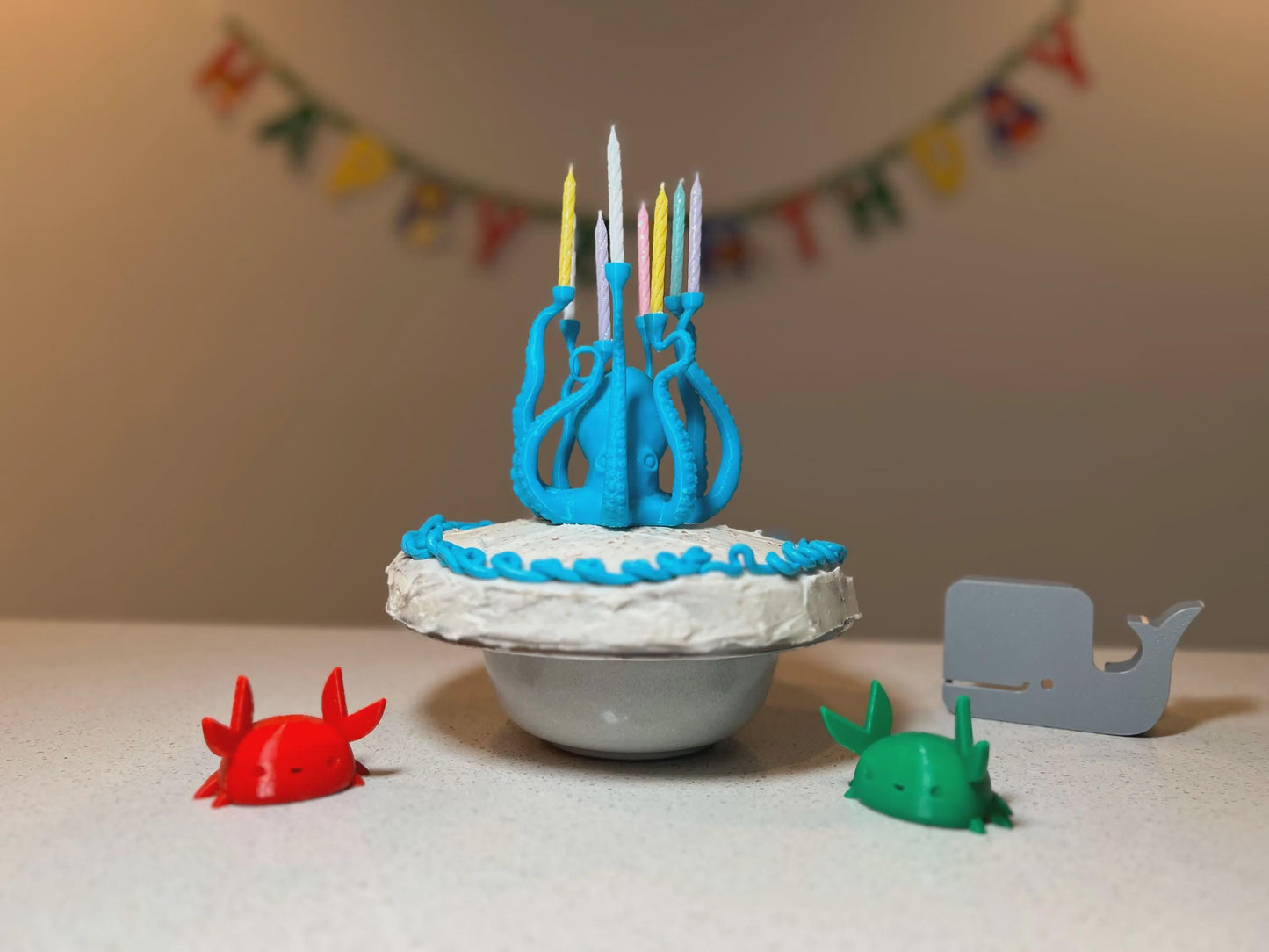 3D Printed Octopus Cake Topper: Ocean Theme Birthday Party Decoration
