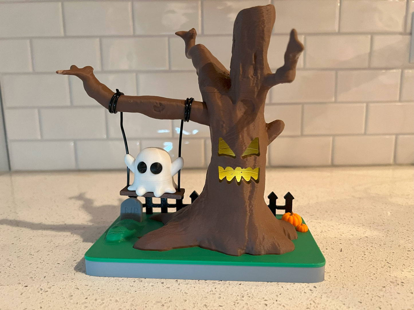 Ghost on Swing with Spooky Tree & Tea Light Halloween Décor