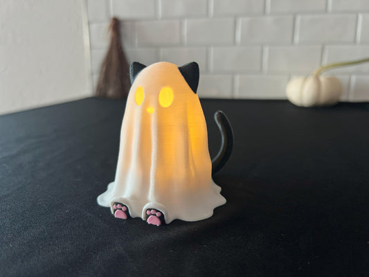 Glowing Ghost Cat Tea Light | Cute Halloween Cat Decoration & Gift